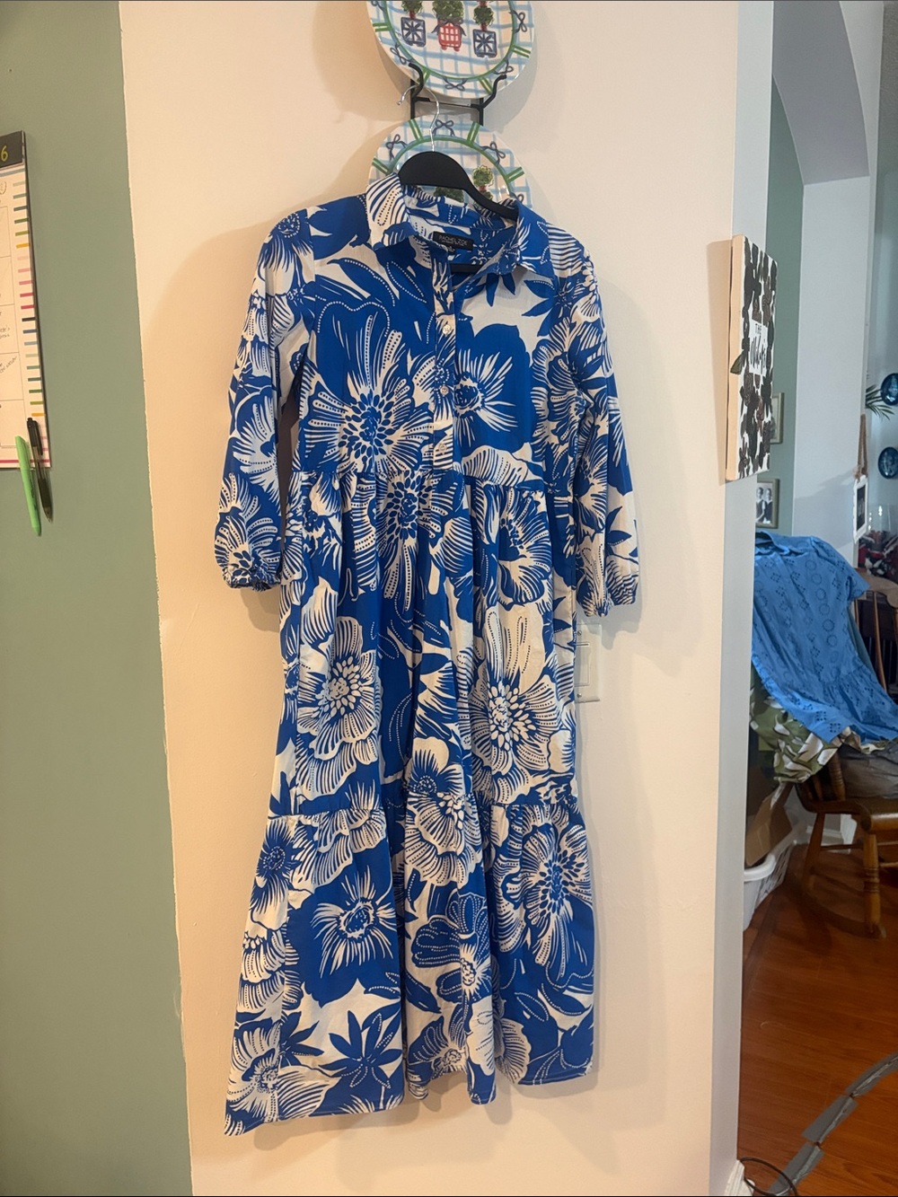 RACHEL ZOE BLUE AND WHITE FLORAL COTTON MAXI DRESS